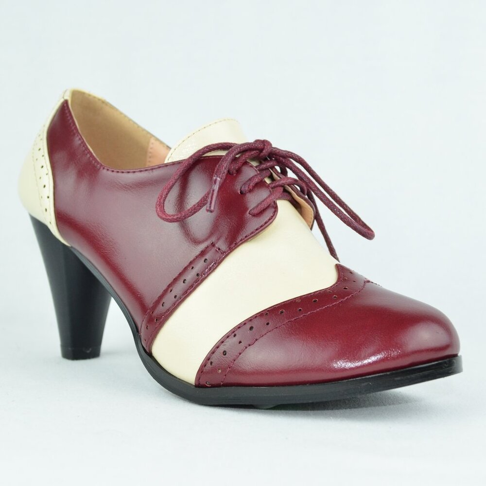 Chase & Chloe Dora-5 Women's Classic Lace Up Kitten Mid-Heel Round Toe O…